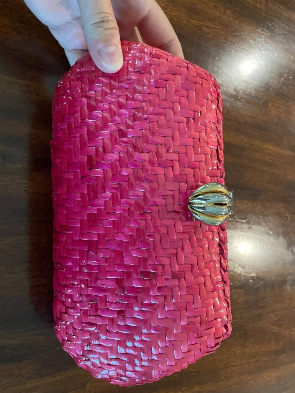 Vibrant VTG 80's-Vanessa Woven Wicker Shoulder Bag or Clutch Pink 7" x 5"